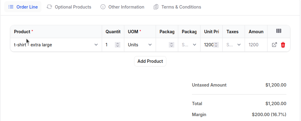 order line tab 