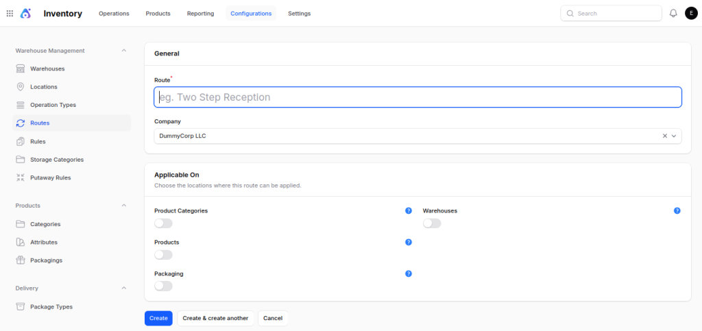Routes Create Page